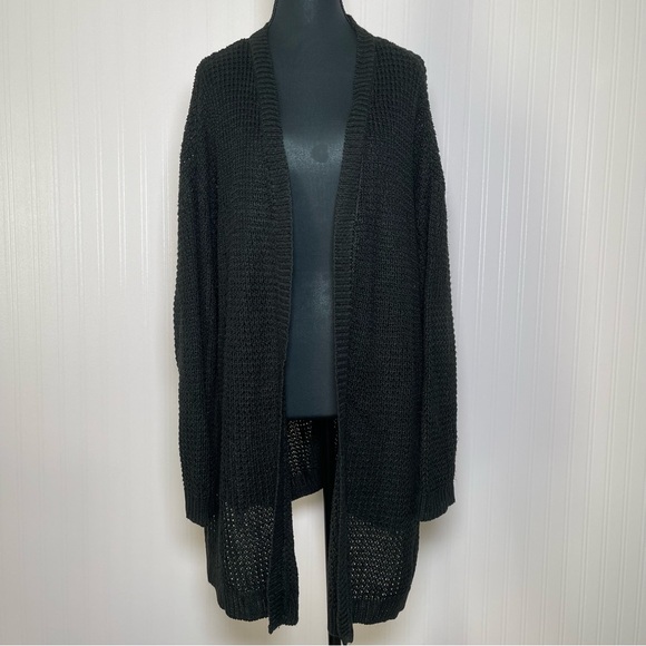 Love always 2X knit long open front cardigan sweater black womens gothic grunge - Picture 1 of 7